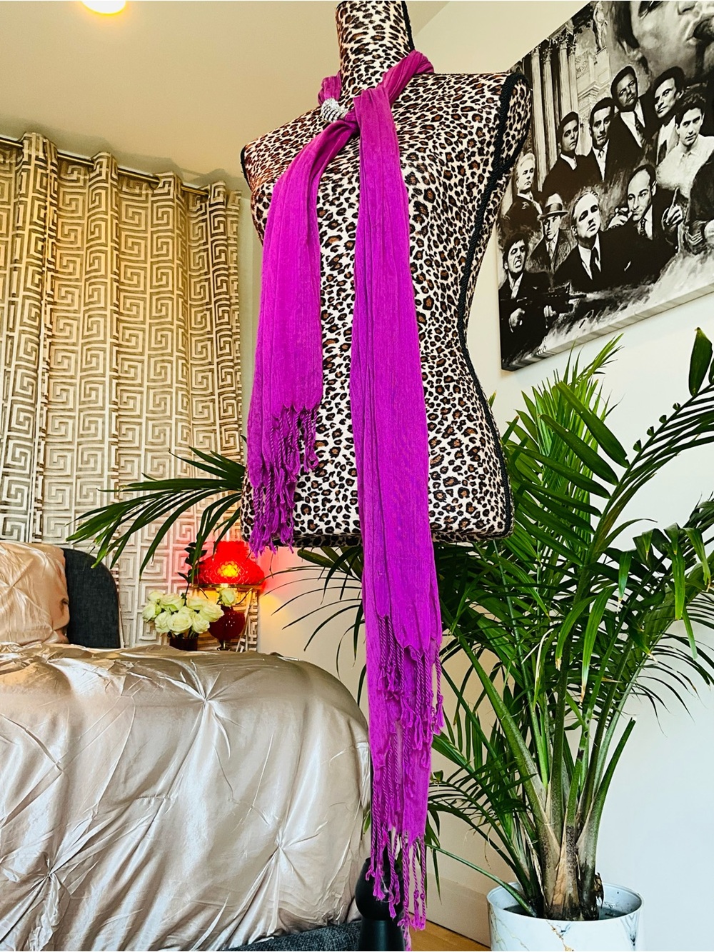 Rhinestone Accent Magenta Y2K Scarf - Picture 8 of 8